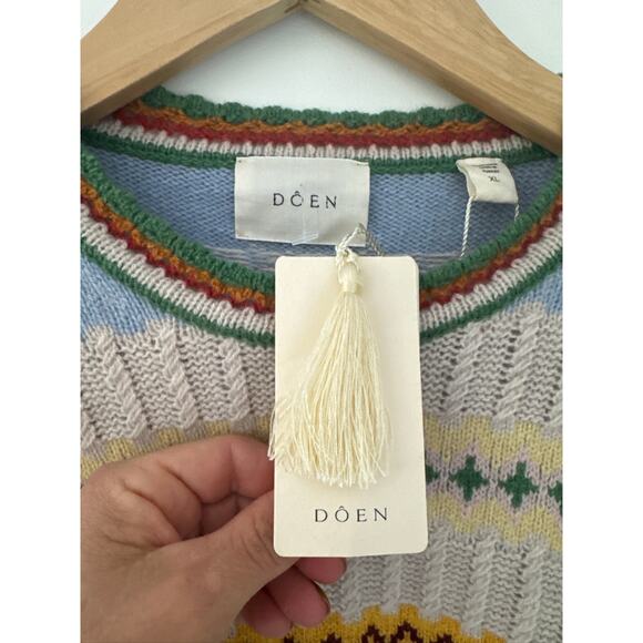 DOEN Brynn Fair Isle Cream Monte Rosa Recycled Cashmere Sweater - XL NWT - Picture 4 of 11